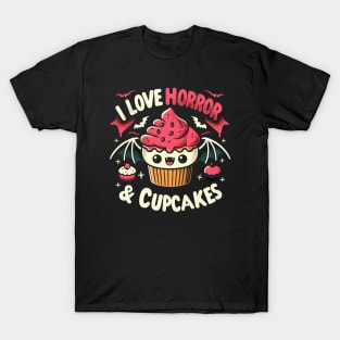 Creepy Cute I Love Horror - Goth Kawaii Cupcake T-Shirt